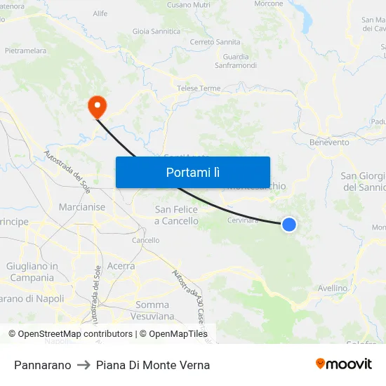 Pannarano to Piana Di Monte Verna map