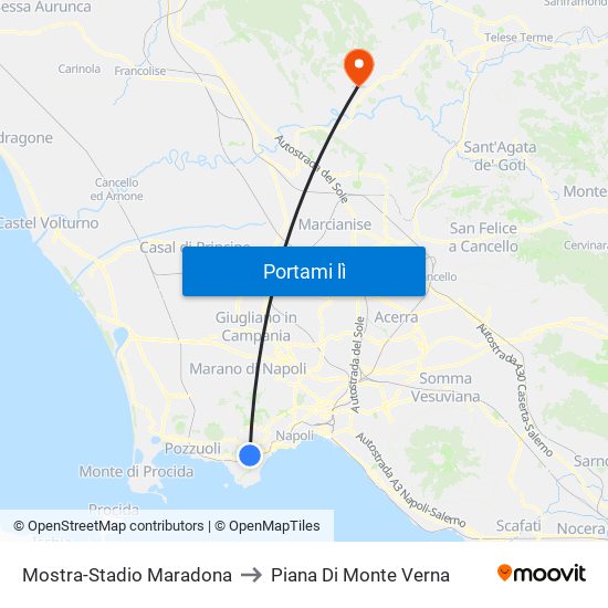 Mostra-Stadio Maradona to Piana Di Monte Verna map