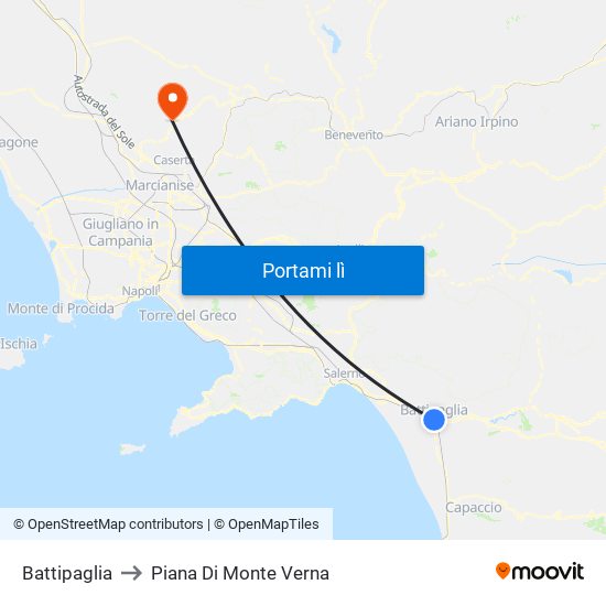 Battipaglia to Piana Di Monte Verna map