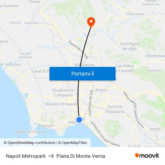 Napoli Metropark to Piana Di Monte Verna map