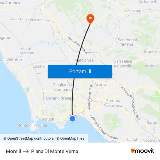 Morelli to Piana Di Monte Verna map