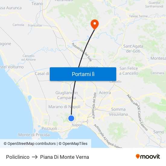 Policlinico to Piana Di Monte Verna map