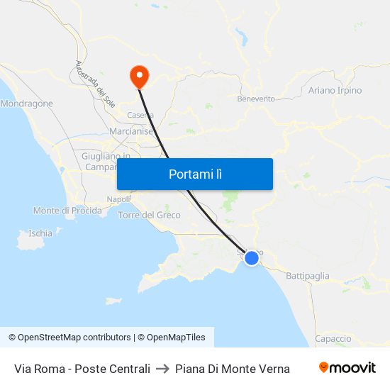 Via Roma - Poste Centrali to Piana Di Monte Verna map