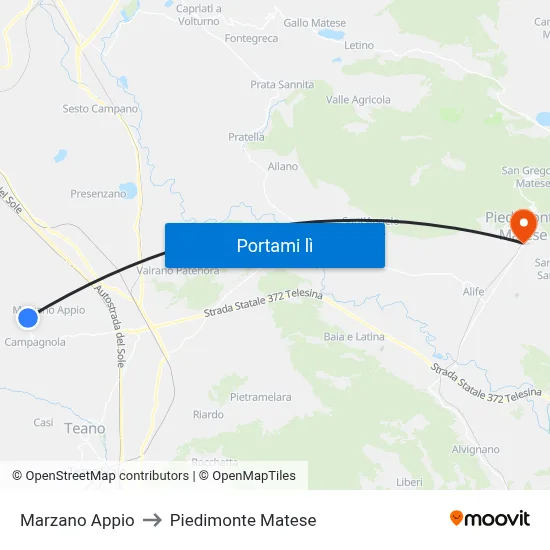Marzano Appio to Piedimonte Matese map