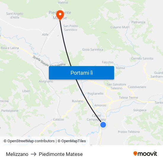Melizzano to Piedimonte Matese map