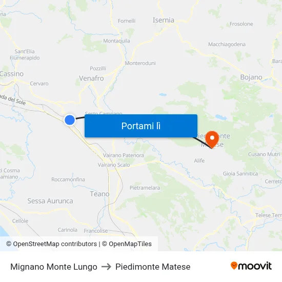 Mignano Monte Lungo to Piedimonte Matese map