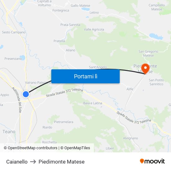 Caianello to Piedimonte Matese map