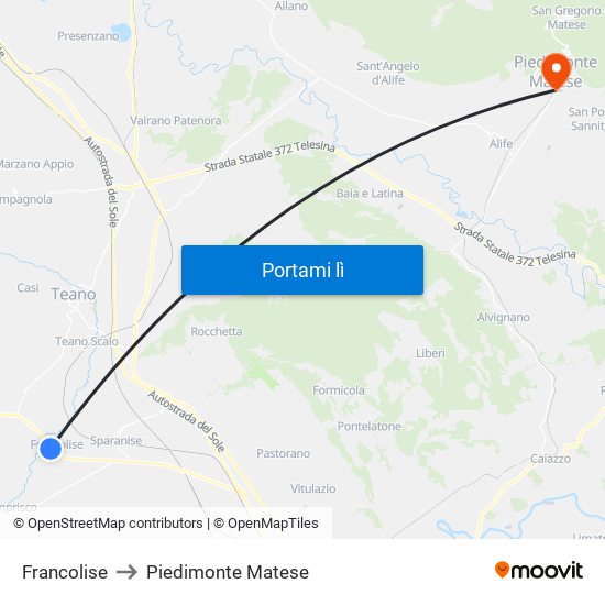 Francolise to Piedimonte Matese map