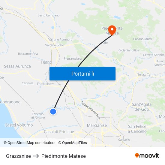 Grazzanise to Piedimonte Matese map