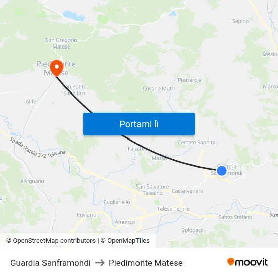 Guardia Sanframondi to Piedimonte Matese map
