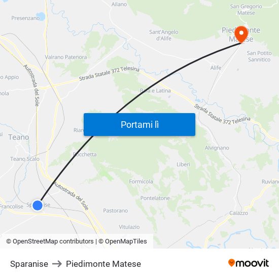 Sparanise to Piedimonte Matese map