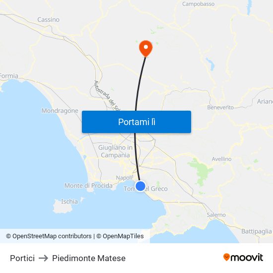 Portici to Piedimonte Matese map