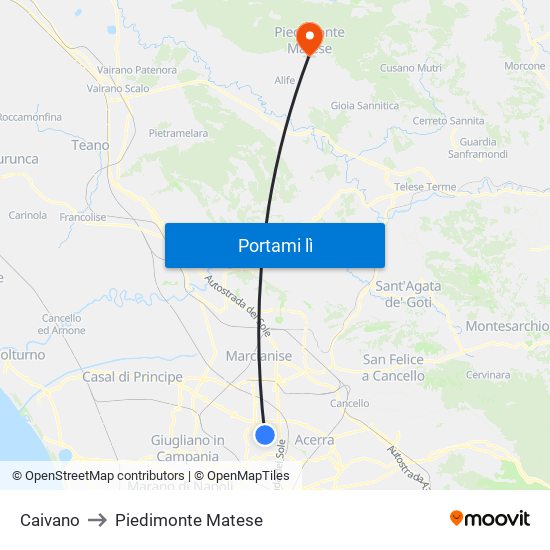 Caivano to Piedimonte Matese map