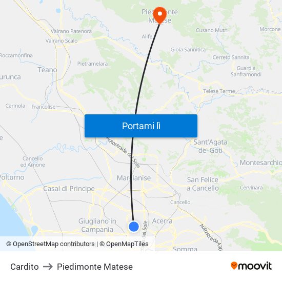 Cardito to Piedimonte Matese map