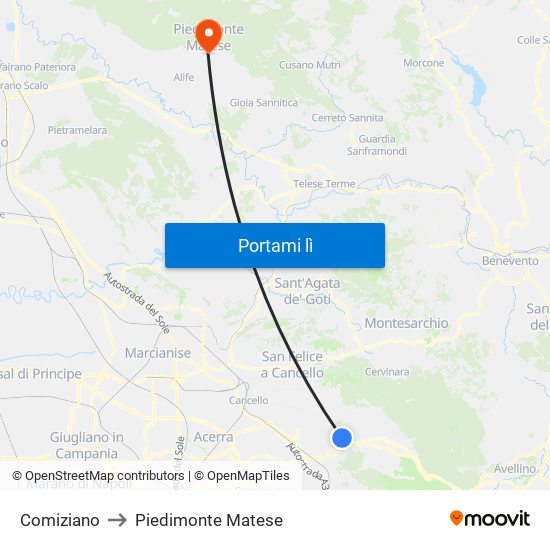 Comiziano to Piedimonte Matese map