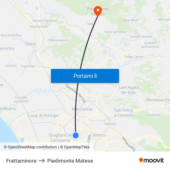 Frattaminore to Piedimonte Matese map