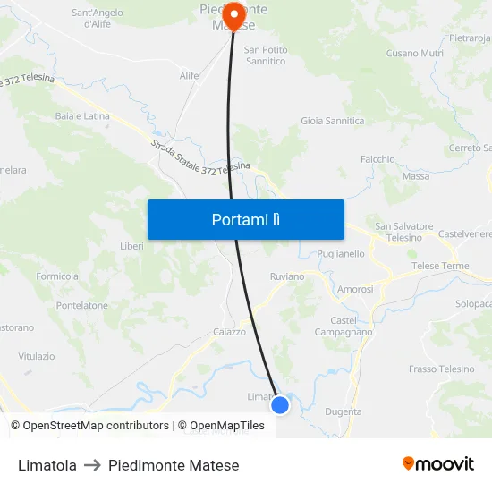 Limatola to Piedimonte Matese map