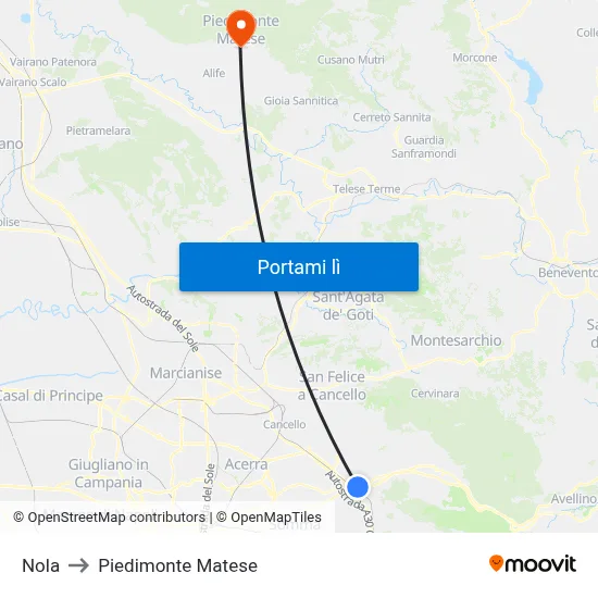 Nola to Piedimonte Matese map