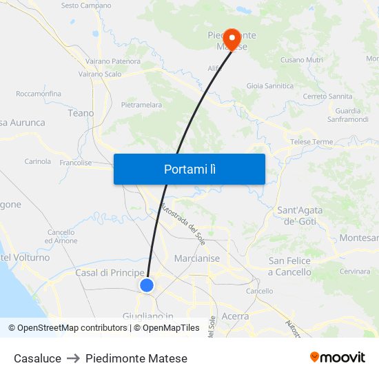 Casaluce to Piedimonte Matese map