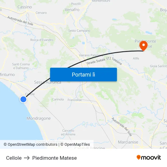 Cellole to Piedimonte Matese map