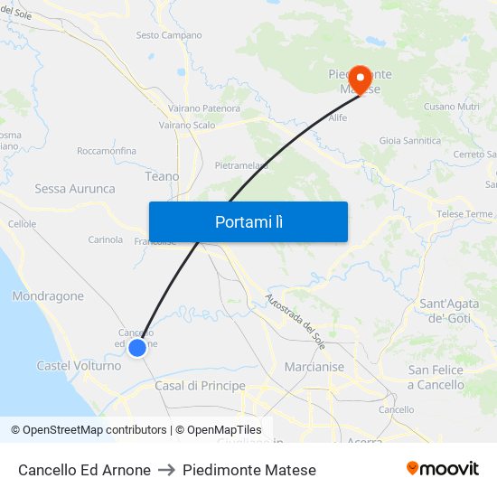 Cancello Ed Arnone to Piedimonte Matese map