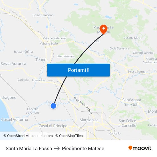 Santa Maria La Fossa to Piedimonte Matese map