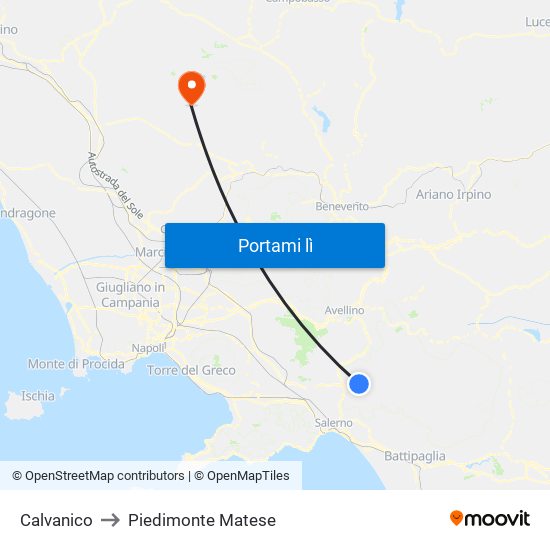 Calvanico to Piedimonte Matese map