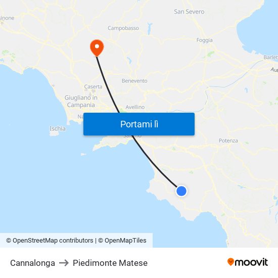 Cannalonga to Piedimonte Matese map