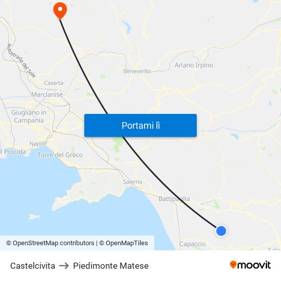 Castelcivita to Piedimonte Matese map