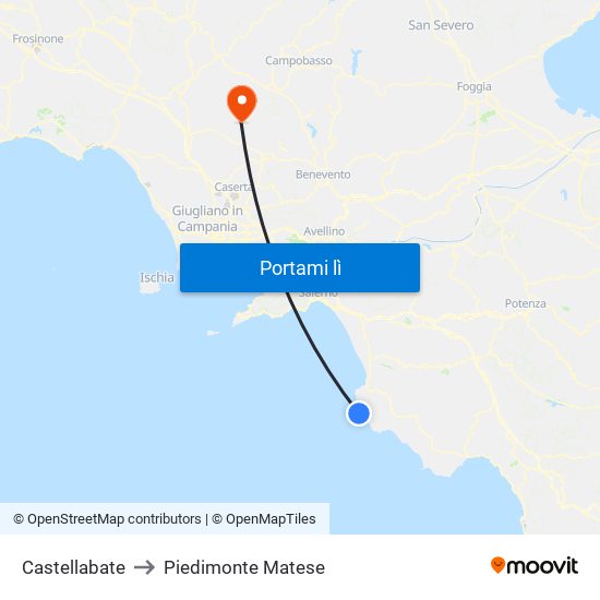 Castellabate to Piedimonte Matese map