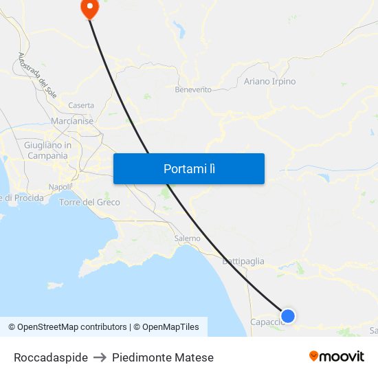 Roccadaspide to Piedimonte Matese map