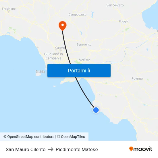 San Mauro Cilento to Piedimonte Matese map