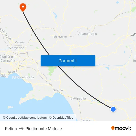 Petina to Piedimonte Matese map