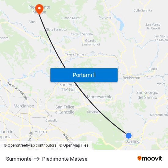 Summonte to Piedimonte Matese map