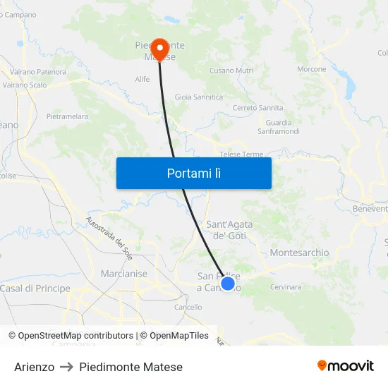 Arienzo to Piedimonte Matese map