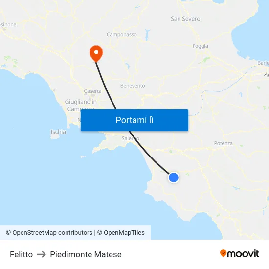 Felitto to Piedimonte Matese map