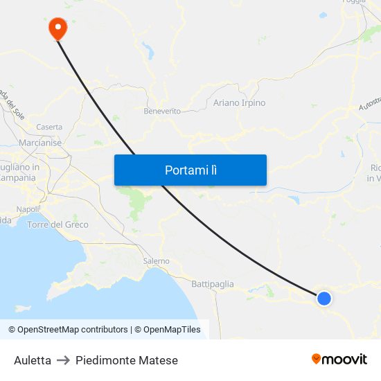 Auletta to Piedimonte Matese map