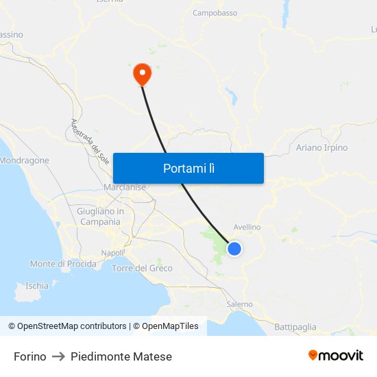 Forino to Piedimonte Matese map