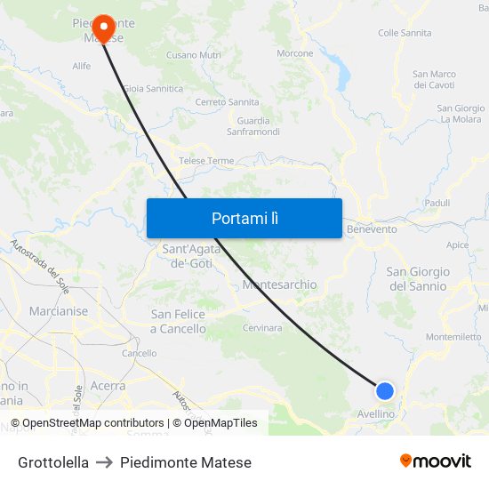Grottolella to Piedimonte Matese map