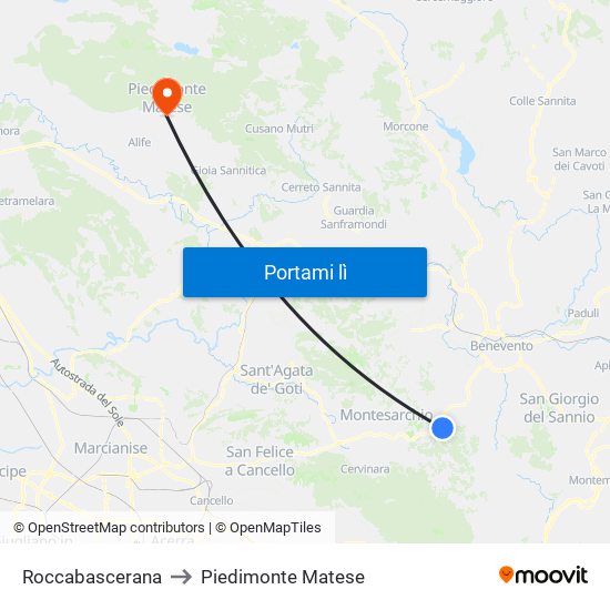 Roccabascerana to Piedimonte Matese map
