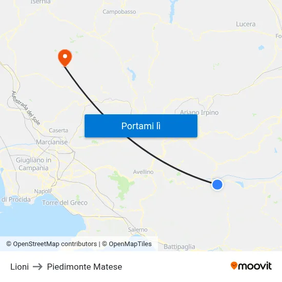 Lioni to Piedimonte Matese map