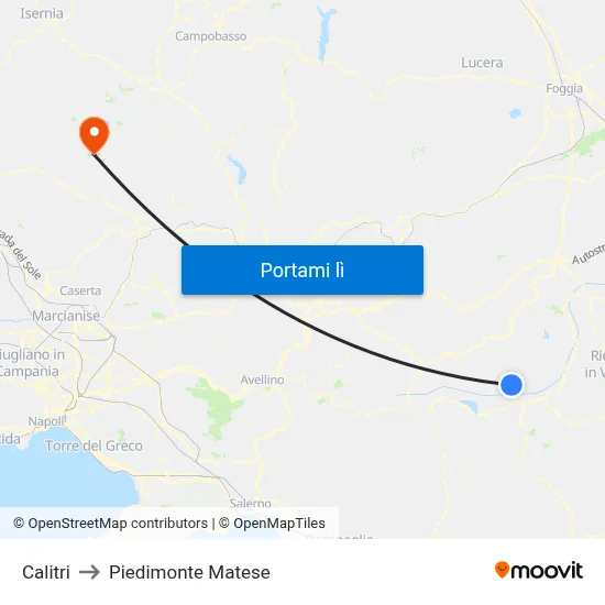 Calitri to Piedimonte Matese map