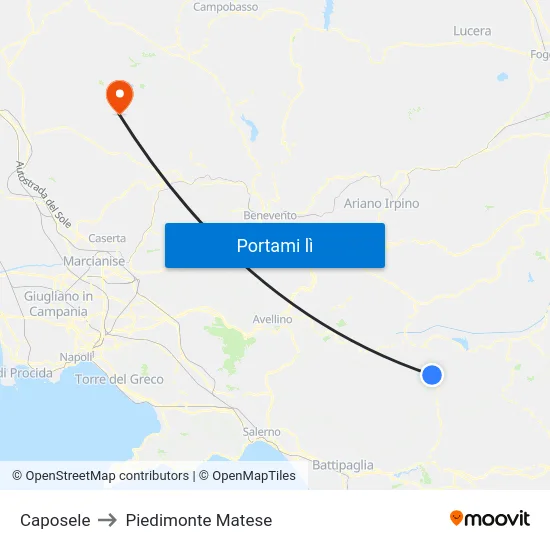 Caposele to Piedimonte Matese map