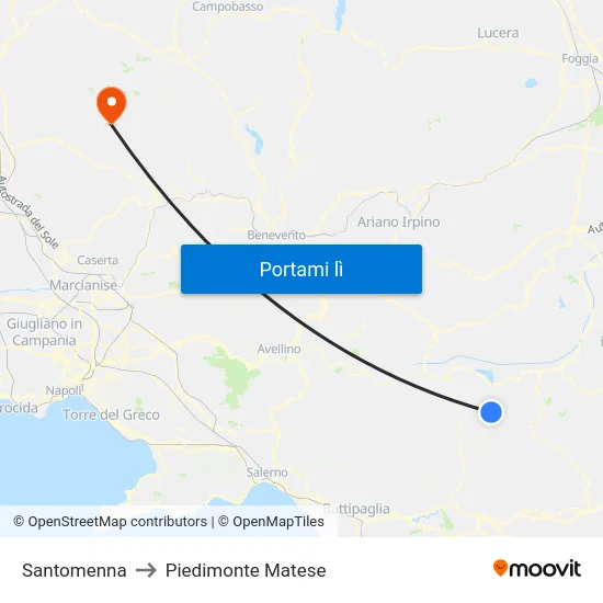 Santomenna to Piedimonte Matese map