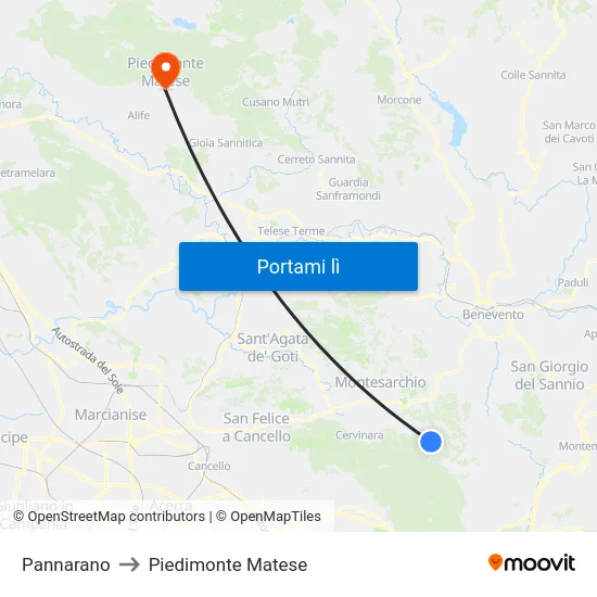 Pannarano to Piedimonte Matese map