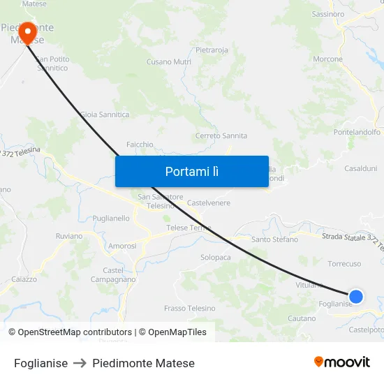 Foglianise to Piedimonte Matese map