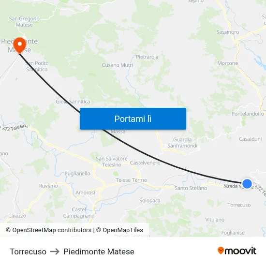 Torrecuso to Piedimonte Matese map