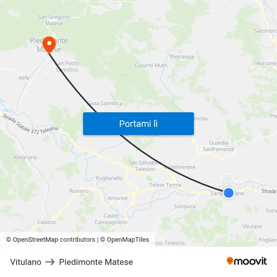 Vitulano to Piedimonte Matese map
