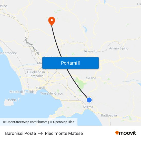 Baronissi Poste to Piedimonte Matese map