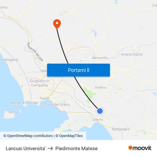 Lancusi Universita' to Piedimonte Matese map